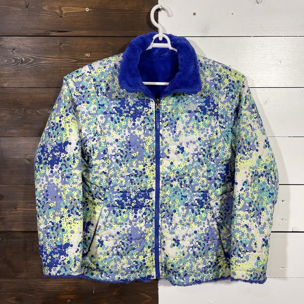 The North Face Reversible Mossbud Swirl Jacket Girls XL 18 Blue Floral Cozy